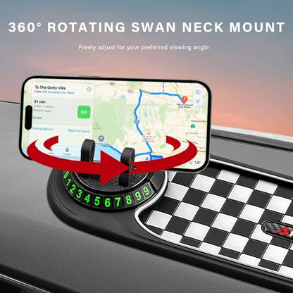 Sun Walker Multifunction Car Anti-Slip Mat, 3-in-1 Dashboard Pad Rotatable Phone Holder with Temporary Parking Number, Large Car Storage Mat Phone Mount for Phones Sunglasses Keys (Black & White) - color: Black & White