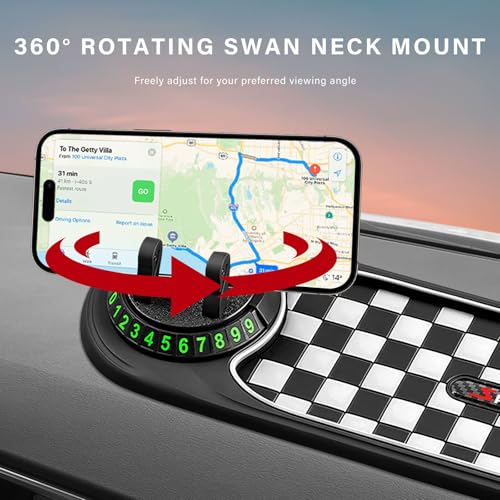 Sun Walker Multifunction Car Anti-Slip Mat, 3-in-1 Dashboard Pad Rotatable Phone Holder with Temporary Parking Number, Large Car Storage Mat Phone Mount for Phones Sunglasses Keys (Black & White) - color: Black & White