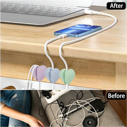 40 Pcs Cable Holder Cord Clips, Adhesive Wire Cord Holder Heart Cable Organizer Clips for Desk, Home, Office, Car, Nightstand (Pink Blue Green Purple)