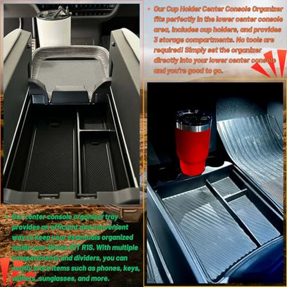 Lower Center Console Organizer Tray with Cup Holder/Armrest Organizer Storage Box Compatible with 2026 2025 2024 2023 2022 Rivian R1s R1t Interior Insert Accessories, Black - 2 Pack - style: Center Console Organizer