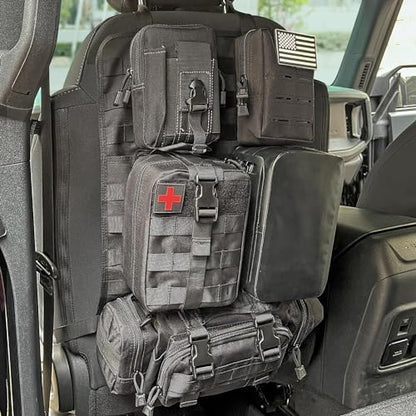 Z8 Tactical Seat Back Organizer, Universal Car Seat Back Cover with 5 Mole Bags in Different Sizes, Universal Fits All Vehicles - color: Black/waterproof bag