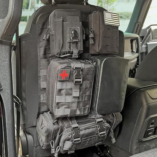 Z8 Tactical Seat Back Organizer, Universal Car Seat Back Cover with 5 Mole Bags in Different Sizes, Universal Fits All Vehicles - color: Black/waterproof bag
