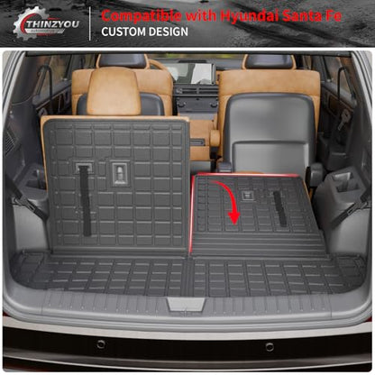 Cargo Mat Compatible with 2024 2025 2026 Hyundai Santa Fe Trunk Liner Cargo Liner TPE All Weather Back Seat Cover Protector Santa Fe Accessories (2024-2026,Trunk Mat with Backrest Mat) - style: For Hyundai Santa Fe | 2024-2026