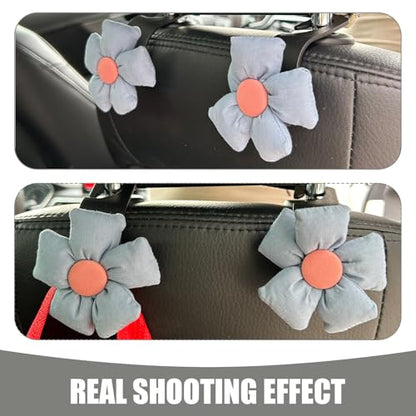 2 PCS Cute Flower Car Seat Headrest Hooks, Multifunctional Seat Back Hanger, Vehicle Back Seat Headrest Hanger Holder for Grocery Bag, Handbag, Clothes (Blue) - color: Blue
