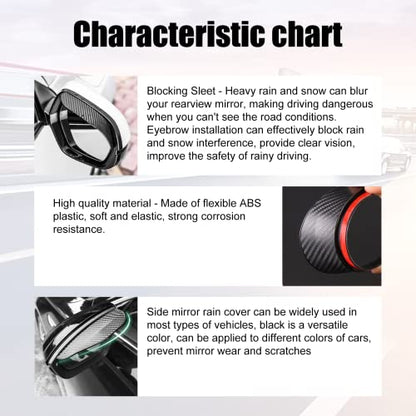 2Pcs Carbon Fiber Side Mirror Rain Visor Guard, Universal for Cars, Trucks and SUVs (Black) - color: Carbon fiber