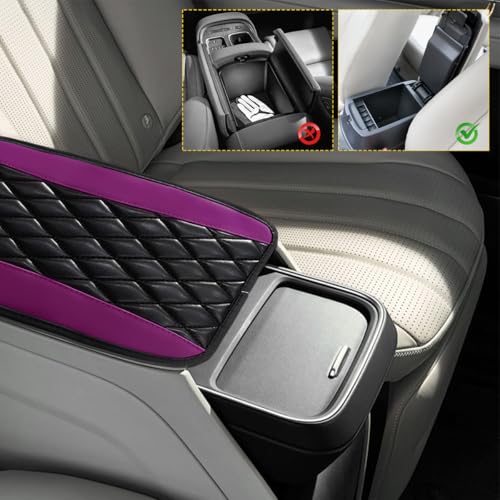 Car Center Console Cushion Pad, 12.6"×7.5" Waterproof Leather Armrest Seat Box Cover Protector, Soft Comfortable Anti-Scratch Arm Rest Console Pad for Most Cars Trucks SUVs (Purple) - color: Purple