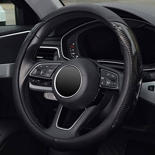 KAFEEK Carbon Fiber Steering Wheel Cover, Universal 15 inch, Anti-Slip, Odorless,Black - color: Black-2, size: Standard Size[14.5"-15"]