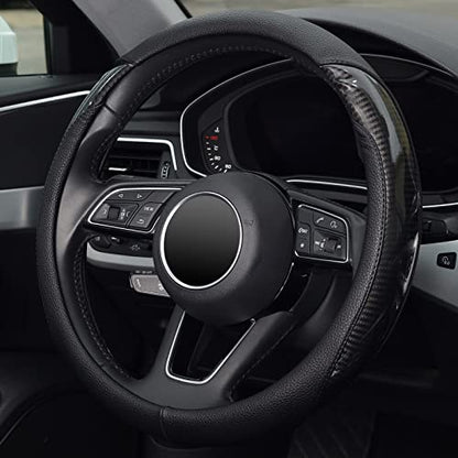 KAFEEK Carbon Fiber Steering Wheel Cover, Universal 15 inch, Anti-Slip, Odorless,Black - color: Black-2, size: Standard Size[14.5"-15"]