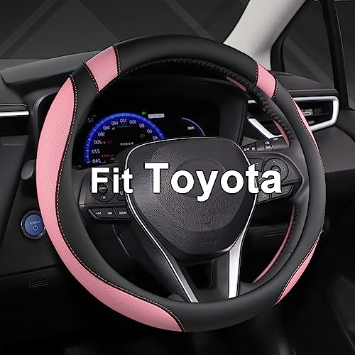 West Llama Customized Auto Car Steering Wheel Cover for Toyota Rav4 Corolla Camry Highlander (Black+Pink-Standard Size) - color: A-Black+Pink, size: Standard size (14 ½''-15'')