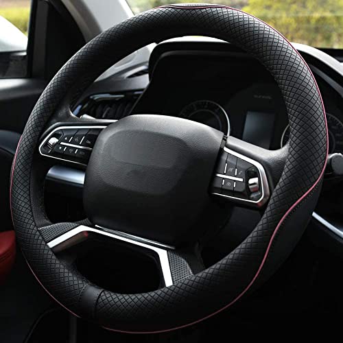 Rueesh Microfiber Leather Steering Wheel Cover Anti-Slip Matte Finish Auto Car Wheel Cover Universal 15 Inch Wheel Cover for Car Embossing Pattern (Pink Line) - color: Pink Line