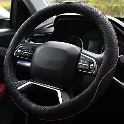 Rueesh Microfiber Leather Steering Wheel Cover Anti-Slip Matte Finish Auto Car Wheel Cover Universal 15 Inch Wheel Cover for Car Embossing Pattern (Pink Line) - color: Pink Line
