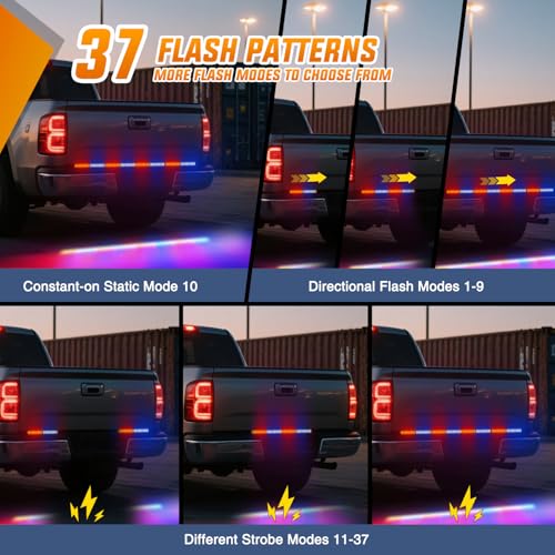 Nilight 60 Inch Emergency Strobe Light Strips with Controller, 384LED Flashing Warning Hazard Safety Rear Window Tailgate Lights for Truck Trailer Construction Plow Pickup Tow SUV Vehicles, Red Blue - color: 60" Tailgte Strobe w/ Controller Red Blue