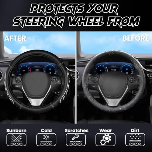 Ventilated Heart-Shaped Steering Wheel Cover with Anti-Slip Leather Grip. Compatible with Ford, Toyota, Honda, Nissan, and Chevrolet Vehicles for 14.5-15.2 inch Round Steering Wheels. - color: Love White