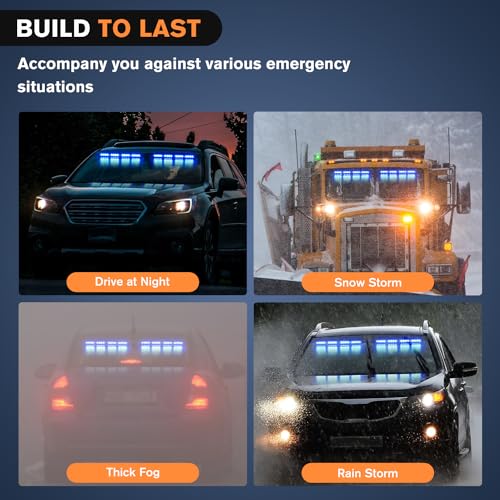 Nilight 32LED Blue Emergency Dash Strobe Lights with Controller Suction Cups Warning Hazard Interior Front/Rear Windshield Deck Split Light Bar for Trucks Construction Vehicles - color: Blue