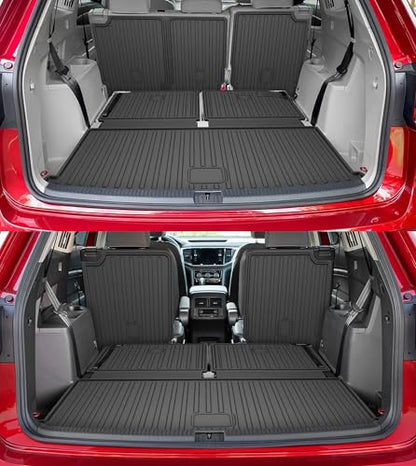 AOMSAZTO Floor Mats Compatible with 2018-2025 2026 Volkswagen Atlas (Not for Cross Sport) 7 Seats - VW Atlas TPE All Weather Protection Floor Mats & 2nd & 3rd Row Backrest Mat & Cargo Liner - style: 6) for Volkswagen Atlas | 2018-2026 | Floor+Cargo+Backre