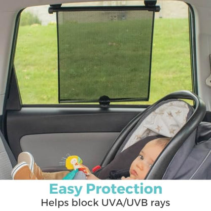 Toddleroo by North States - Extra Wide Car Window Shades for Baby: Car Shades for Side Windows - Retractable Pull-Down Roller - Black - 2-Pack