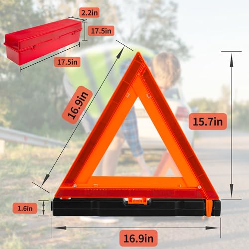 AYKRM 3Pack Car Warning Triangle Heavy Reflective Warning Road Safety Triangle Kit Suitable for car Breakdown and Temporary Parking on the Road. - color: Red-L-3