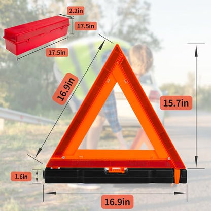 AYKRM 3Pack Car Warning Triangle Heavy Reflective Warning Road Safety Triangle Kit Suitable for car Breakdown and Temporary Parking on the Road. - color: Red-L-3