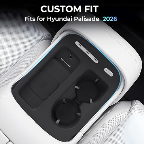 Cup Holder Insert & Wireless Charging Protective Mat for Hyundai Palisade 2026, Center Console Interior Accessories Cup Holders & Wireless Charger Cover Pad for 2026 Palisade, Black - style: Fits for Hyundai Palisade 2026