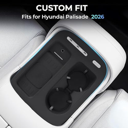 Cup Holder Insert & Wireless Charging Protective Mat for Hyundai Palisade 2026, Center Console Interior Accessories Cup Holders & Wireless Charger Cover Pad for 2026 Palisade, Black - style: Fits for Hyundai Palisade 2026