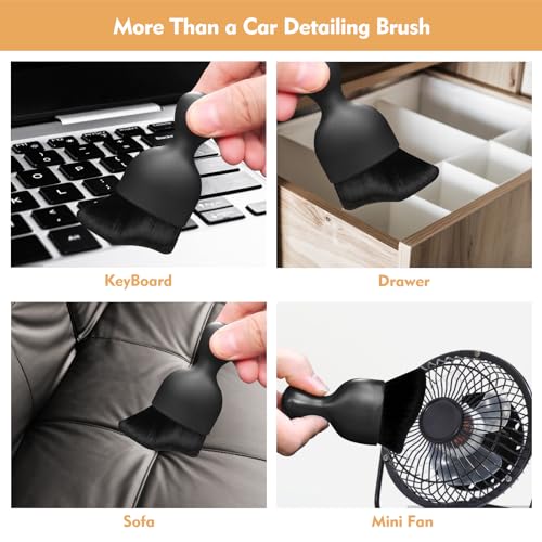Car Interior Cleaning Brush Car Duster Interior with Ultra Soft Bristles Auto Detailing Brushes Dusting Car Accessories for Dashboard, AC Vents, Leather, Scratch-Free (2Pack_Black) - size: 2Pack_Black