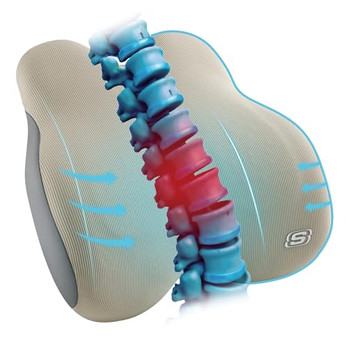 Skechers Memory Foam Lumbar Pillow,Lumbar Support Pillow for Office, Chair Lower Back Pain Relief Lumbar Pillow, Ergonomic Design Back Support Pillow for Office Chair, Car, Home, Travel,Beige - color: Beige