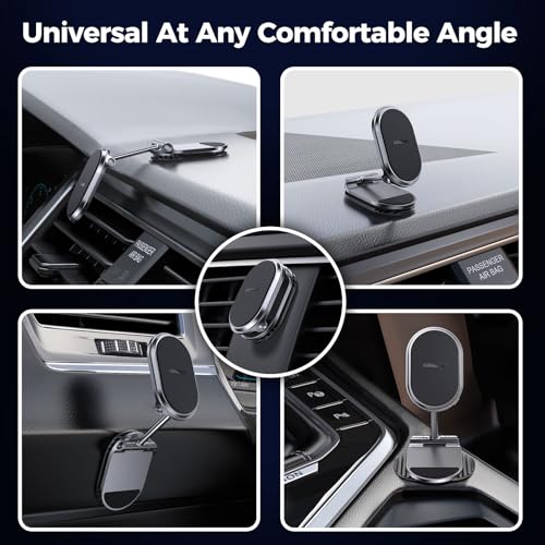 Magnetic Phone Holder for Car Metal Upgrade 6X Magnets Phone Mount Double 360° Rotation Super Sticker Phone Holder Car Mount Easy Install Suitable for Dashboard Screens Compatible with All Phone black