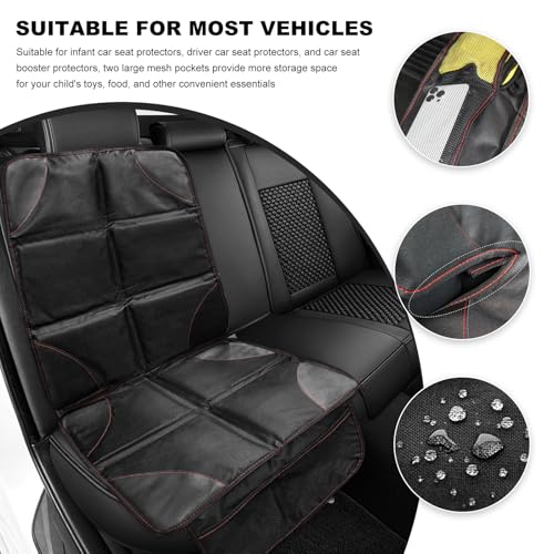 Car Seat Protection Pad, Waterproof 600D Fabric Auto Seat Cover with Thick Padding & Storage Pockets, Anti-Slip Large Protective Cover Mat for Most Vehicle Front Seats (Black & Red) - color: Black & Red