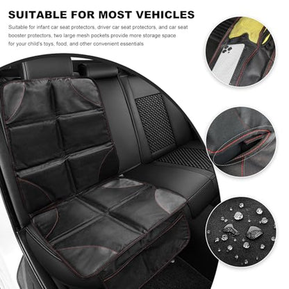 Car Seat Protection Pad, Waterproof 600D Fabric Auto Seat Cover with Thick Padding & Storage Pockets, Anti-Slip Large Protective Cover Mat for Most Vehicle Front Seats (Black & Red) - color: Black & Red