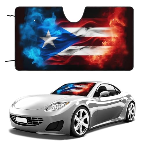 Puerto Rico Flag Windshield Sun Shade Foldable Reflective Sun Shade Blocks UV Rays,Car Interior Accessories