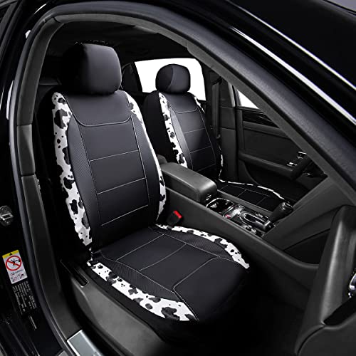 Flying Banner car seat Covers Protects Water Proof Faux Leather Carbon Fiber Fronts Rear Bench Covers (Cow Black, Full Set - Combo Pack) - color: Cow Black, size: Full Set -- Combo Pack
