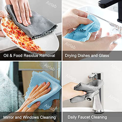 Airlab Streak Free Miracle Cleaning Cloths Easy Clean Nanoscale, Pack of 8, 12'' x 16'', Microfiber Polishing Windows Glass Lint Free Rags Stainless Steel Car Kitchen Reusable - color: Blue & Grey, Pack of 8
