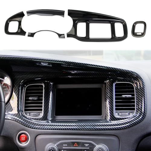 crosselec Carbon Fiber Center Consoles Dashboard Instrument Gauge Cluster Dash Air Vent Panel Kit Cover Trim Garnish Bezel for for Dodge Charger 2015-2023 (Black Carbon Fiber) - color: black carbon fiber