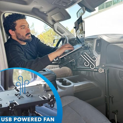 Mount-It! Car Laptop Mount, No-Drill Passenger Seat Laptop Stand with Cooling Tray for Up to 17″ Laptops & Tablets, Adjustable Full Motion Vehicle Laptop Mount