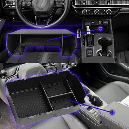 2024 2025 2026 Civic Center Console Organizer Tray for 2023 2022 Honda Civic 11th Gen Sedan Hatchback LX EX Sport 2022 Accessories Civic 2023 Central Console Organizer Insert Tray(2pcs) - style: Civic console big-2pcs