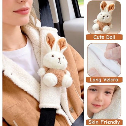 2 PCS Seat Belt Cover Pad, Cute Kawaii Animal Bunny Seatbelt Covers for Kids and Adults, Winter Plush Fluffy Soft Seat Belt Cover, Cartoon Seatbelt Cushion,Car Seat Strap Pads (D-Bunny) - color: D-Bunny