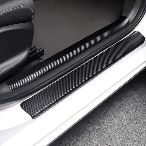 Inner Door Sill Protectors for Toyota RAV4 2020-2024, 4-Piece Set Anti-Scratch Scuff Plates, Matte Carbon Fiber Texture, Full-Coverage Crown Adhesive No Edge Lifting, Paint-Safe Removable Entry Guards - size: 2020-2024Door Interior Sill Protector