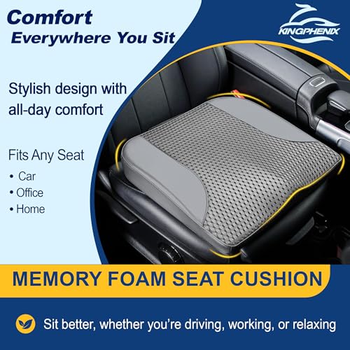 kingphenix Car Seat Cushion – Memory Foam Pad for Driving Comfort – Boosts Height and Relieves Coccyx & Lower Back Pain – Car, Truck, Office Chair (Leather & 4D Mesh Gray) - color: Leather & 4d Mesh Gray