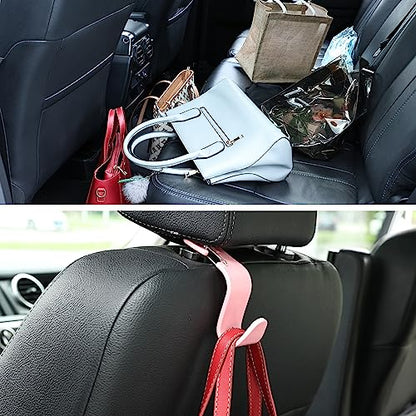 Car Seat Headrest Hooks, Car Organizer Hanger Storage Hooks for Handbags Purses Groceries Backpack Coat 4 Pack (Pink) - color: Pink