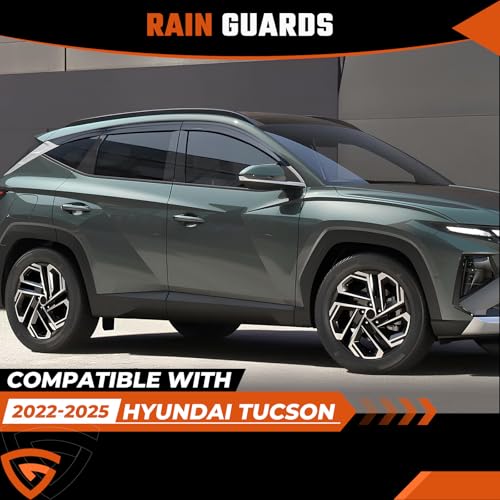Rain Guards Compatible with Hyundai Tucson 2022 2023 2024 2025 2026, Tape-On Side Window Wind Deflectors & Visors Out-Channel 2022-2026 Tucson Rain Guard Black - 6 PCS - size: 2022-2025 Hyundai Tucson (Tape-On)
