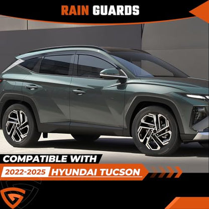 Rain Guards Compatible with Hyundai Tucson 2022 2023 2024 2025 2026, Tape-On Side Window Wind Deflectors & Visors Out-Channel 2022-2026 Tucson Rain Guard Black - 6 PCS - size: 2022-2025 Hyundai Tucson (Tape-On)