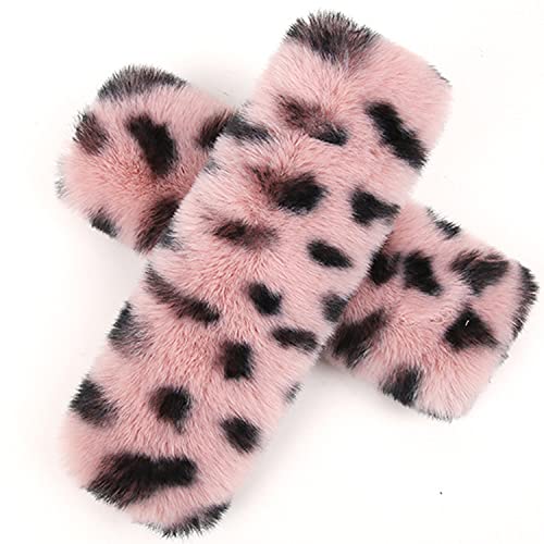 Pinbola 5pcs in 1 Set Faux Wool Steering Wheel Cover Soft Fluffy Handbrake Cover & Gear Shift Cover & 2pcs Seat Belt Shoulder Pads Warm Universal Fit for 15 Inch (L-Pink) - color: L-Pink