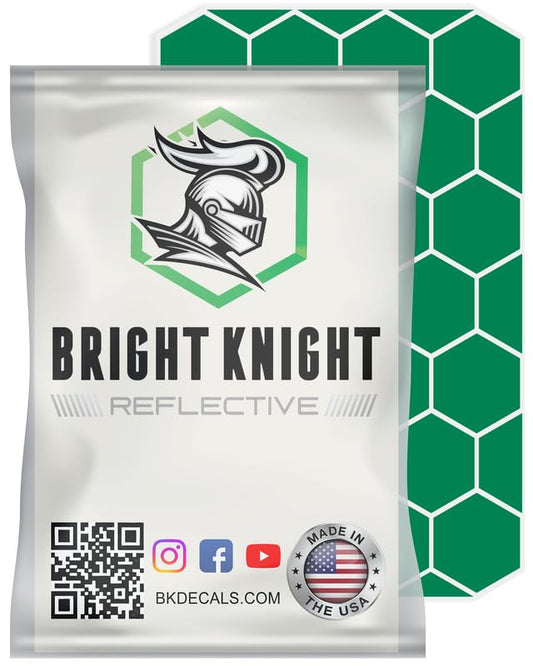 BRIGHT KNIGHT DECALS Hexagon Reflective Stickers for Helmet - Green, Pack of 1, Motorcycle Helmet Stickers, 3M Waterproof Reflective Vinyl Tape for Hard Hats, Cars & Bike Decals for Night Visibility - color: Green, size: 1 pk