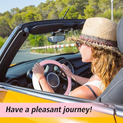 ZHOL Light Pink Steering Wheel Cover, Breathable Microfiber Leather Anti-Slip Cute Car Steering Wheel Cover for Women, Warm in Winter and Cool in Summer, 15 Inch - color: Round-Pink