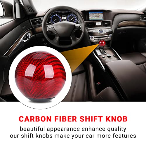 Carbon Fiber Shift Knob Gear,Universal Carbon Fiber Style Round Ball Shift Knob with 3 Adapter Shift Lever (Red) - color: Carbon Fiber(Red)