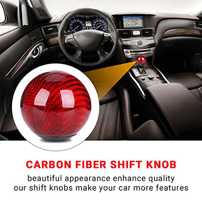 Carbon Fiber Shift Knob Gear,Universal Carbon Fiber Style Round Ball Shift Knob with 3 Adapter Shift Lever (Red) - color: Carbon Fiber(Red)