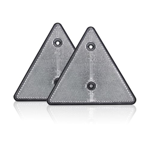 Tail Rear Back Marker Indicator Triangle Automotive Reflectors for Car Van Truck Trailer - White - Pack of 2