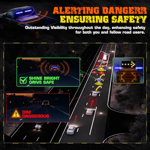 2 in 1 Emergency Strobe Light Bar Safety Flashing Warning Hazard Caution Light Bar w/Digital Display Controller for Construction Vehicles Firefighter Trucks(2x17.7, Blue/White) - color: #03 Blue/White