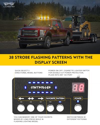LUMENIX Rooftop Strobe Beacon Lights Bar w/Controller, American Flag Pattern White Amber LED Emergency Warning Traffic Flashing Light for Construction Vehicles Work Trucks Snowplow (Patented Design) - color: White Amber