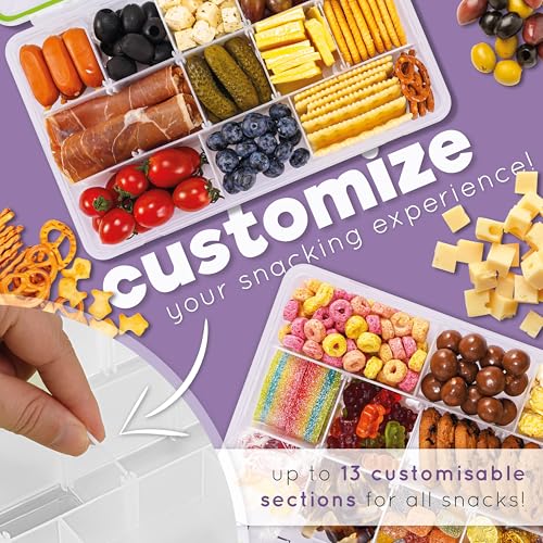 Create-ables Snackle Box Container Reel Bites BPA-Free Snack Container for Travel, 13-Compartment Snackle Box with Adjustable Dividers, Dishwasher Safe – 10.5 inch - size: 10.5 inch